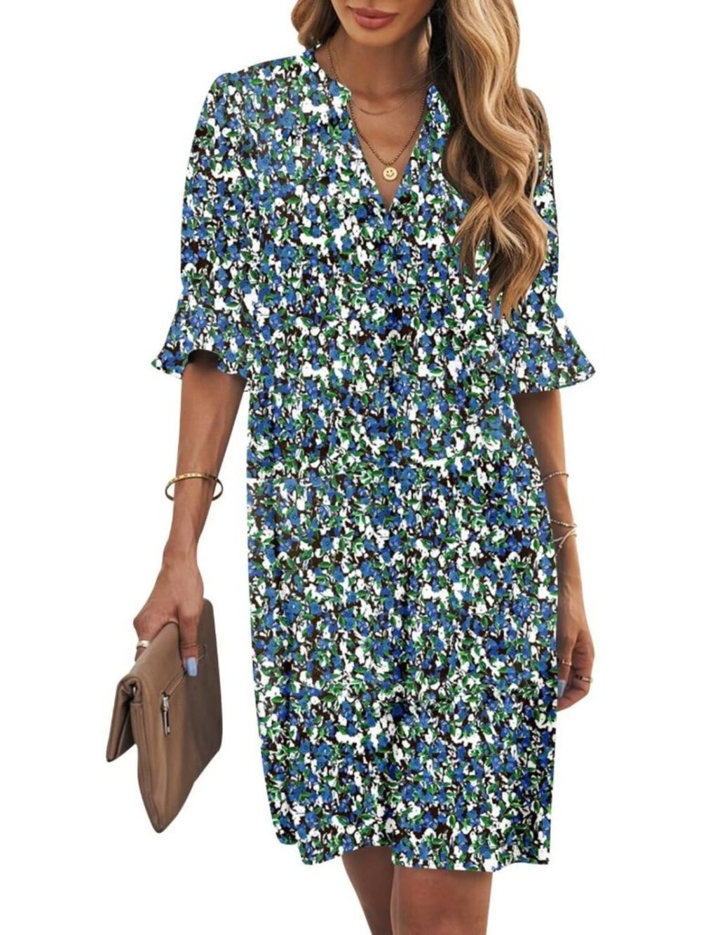 Summer Ruffle Short Sleeve V-Neck Shift Dress - Perfect for Casual Days & Events